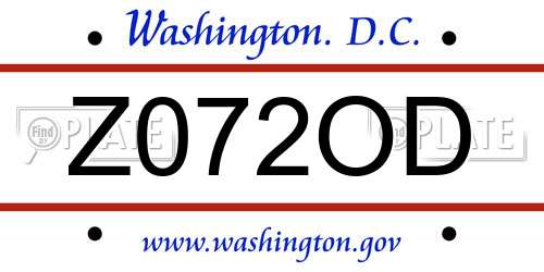 Z072OD District Of Columbia License Plate