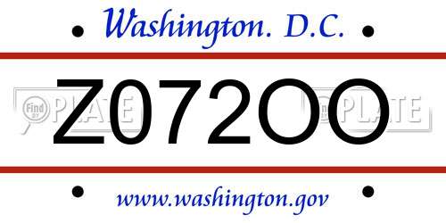 Z072OO District Of Columbia License Plate
