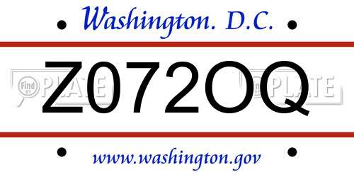 Z072OQ District Of Columbia License Plate
