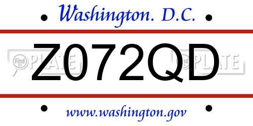 Z072QD District Of Columbia License Plate