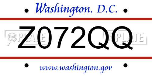 Z072QQ District Of Columbia License Plate