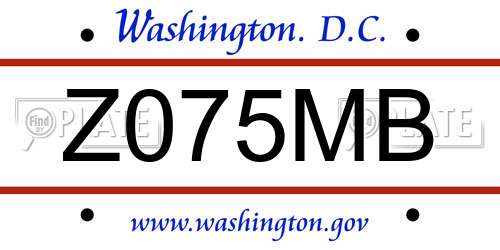 Z075MB District Of Columbia License Plate