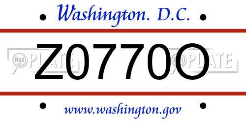 Z0770O District Of Columbia License Plate