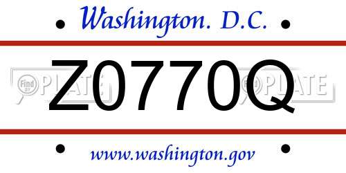 Z0770Q District Of Columbia License Plate