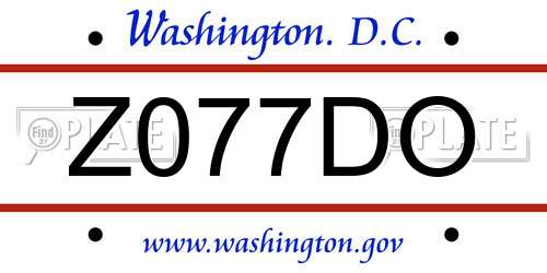 Z077DO District Of Columbia License Plate