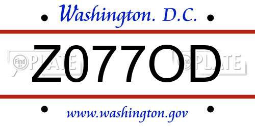 Z077OD District Of Columbia License Plate