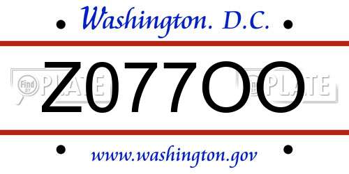 Z077OO District Of Columbia License Plate