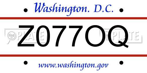 Z077OQ District Of Columbia License Plate