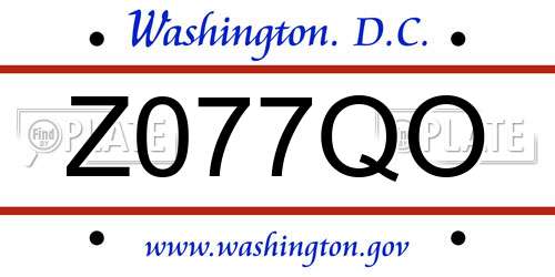 Z077QO District Of Columbia License Plate
