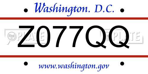 Z077QQ District Of Columbia License Plate