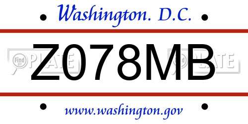 Z078MB District Of Columbia License Plate
