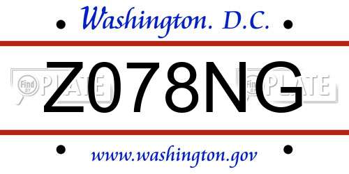 Z078NG District Of Columbia License Plate