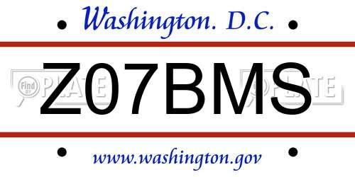 Z07BMS District Of Columbia License Plate