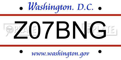 Z07BNG District Of Columbia License Plate