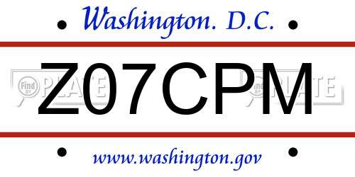 Z07CPM District Of Columbia License Plate