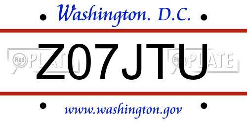 Z07JTU District Of Columbia License Plate