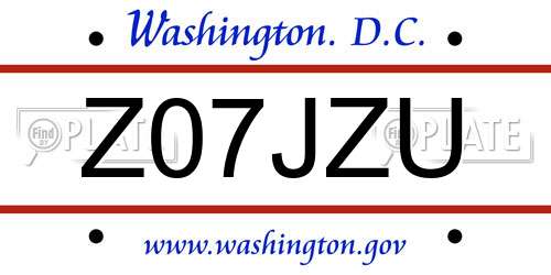 Z07JZU District Of Columbia License Plate