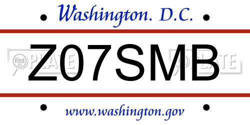 Z07SMB District Of Columbia License Plate