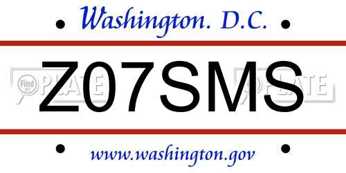 Z07SMS District Of Columbia License Plate