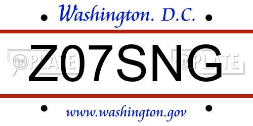 Z07SNG District Of Columbia License Plate
