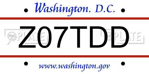 Z07TDD District Of Columbia License Plate