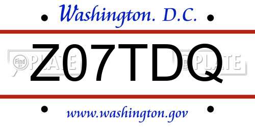 Z07TDQ District Of Columbia License Plate