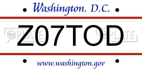Z07TOD District Of Columbia License Plate