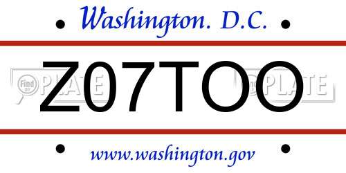 Z07TOO District Of Columbia License Plate