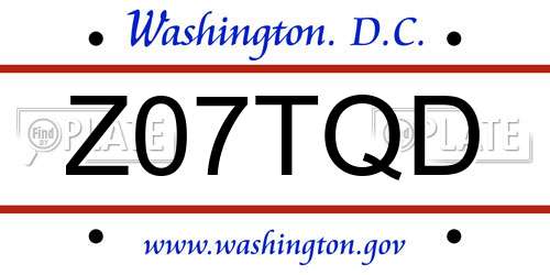 Z07TQD District Of Columbia License Plate