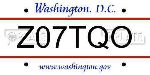 Z07TQO District Of Columbia License Plate