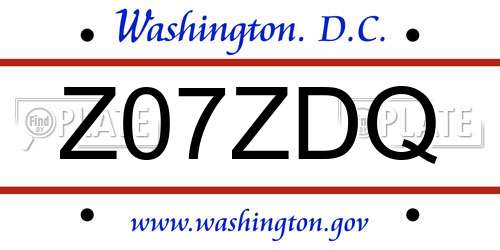 Z07ZDQ District Of Columbia License Plate