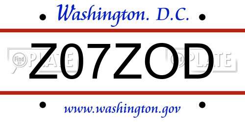 Z07ZOD District Of Columbia License Plate