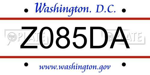 Z085DA District Of Columbia License Plate