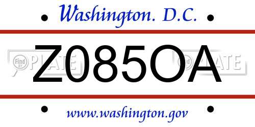 Z085OA District Of Columbia License Plate