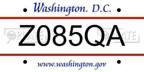 Z085QA District Of Columbia License Plate