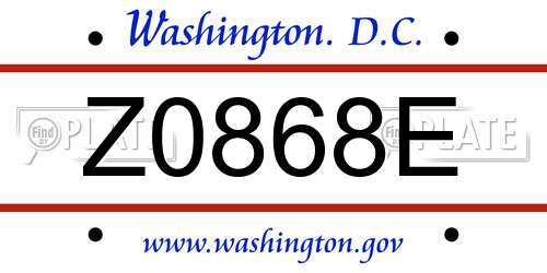 Z0868E District Of Columbia License Plate
