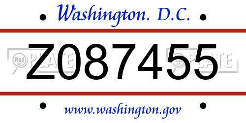 Z087455 District Of Columbia License Plate