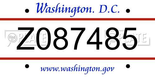 Z087485 District Of Columbia License Plate