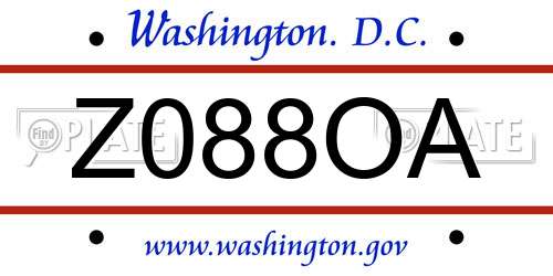 Z088OA District Of Columbia License Plate