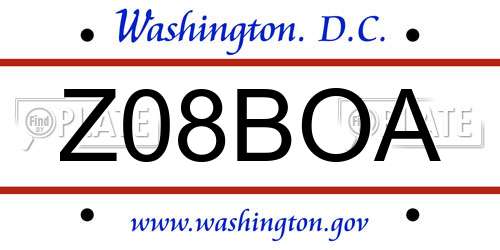 Z08BOA District Of Columbia License Plate
