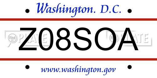 Z08SOA District Of Columbia License Plate