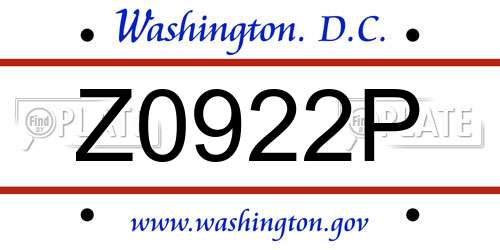 Z0922P District Of Columbia License Plate