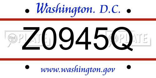 Z0945Q District Of Columbia License Plate