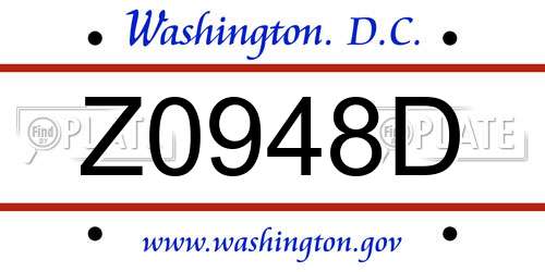 Z0948D District Of Columbia License Plate