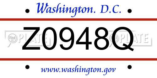 Z0948Q District Of Columbia License Plate