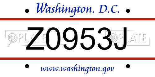Z0953J District Of Columbia License Plate