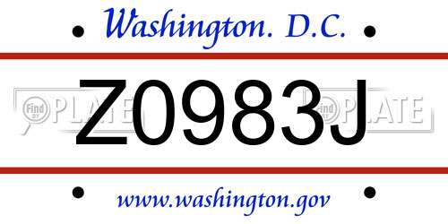 Z0983J District Of Columbia License Plate