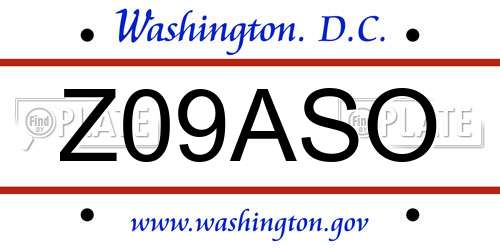 Z09ASO District Of Columbia License Plate
