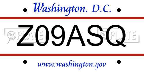 Z09ASQ District Of Columbia License Plate