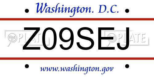 Z09SEJ District Of Columbia License Plate